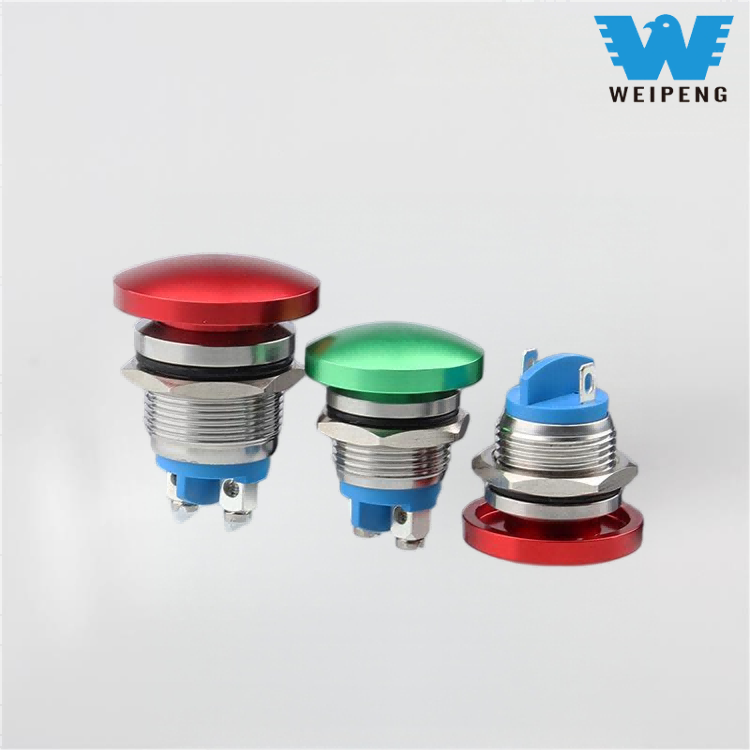 Sakelar Reset tombol tekan logam kepala jamur 16/19/22mm