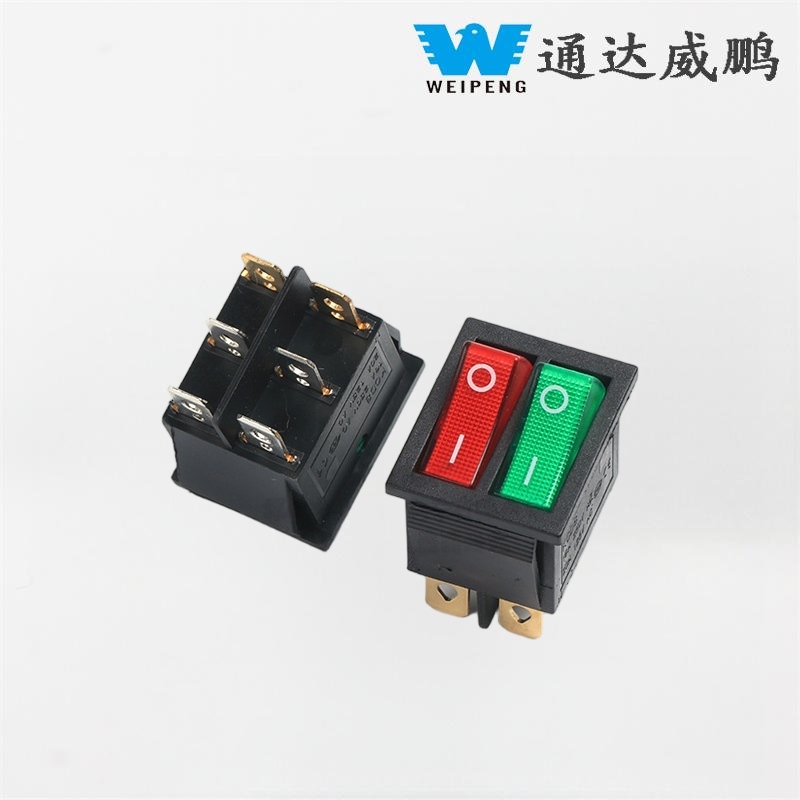 Kcd4 Double Rocker Boat Switch 6 Pin dengan Lampu Merah dan Hijau