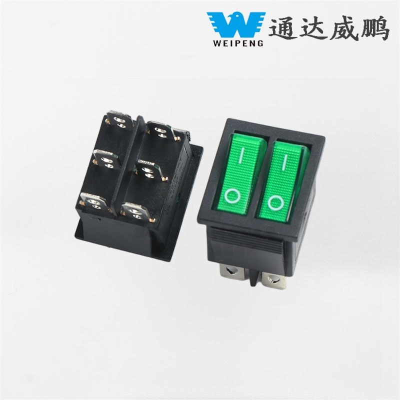 KCD4 Double Rocker Boat Switch DPDT 2 Posisi 6 Pin dengan Lampu Hijau