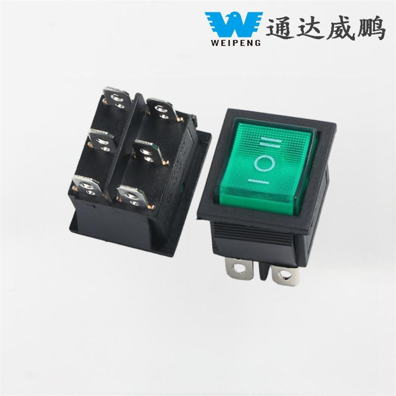 KCD4 LED Hijau 6-pin/4-pin Menyala Saklar Rocker 16A 250V