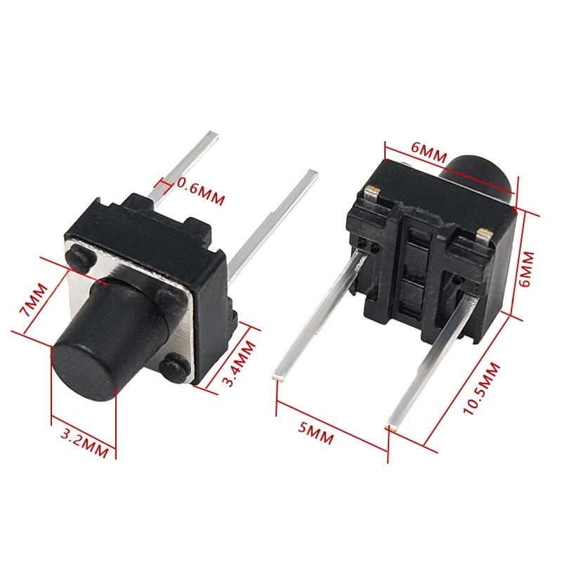 Sakelar Tombol Tekan Taktil Vertikal Gerakan Mikro Dua Pin 6*6*7